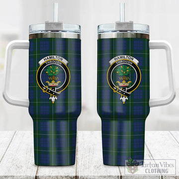 Hamilton Hunting Tartan and Family Crest Tumbler with Handle