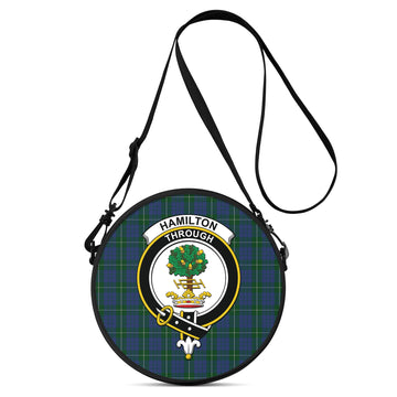 Hamilton Hunting Tartan Round Satchel Bags with Family Crest