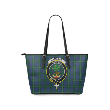 Hamilton Hunting Tartan Leather Tote Bag with Family Crest