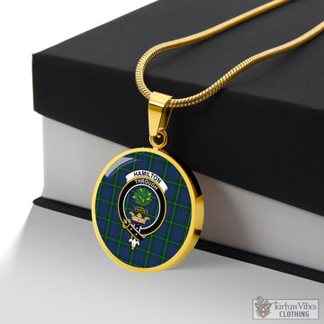 Hamilton Hunting Tartan Circle Necklace with Family Crest