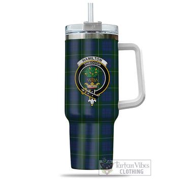 Hamilton Hunting Tartan and Family Crest Tumbler with Handle