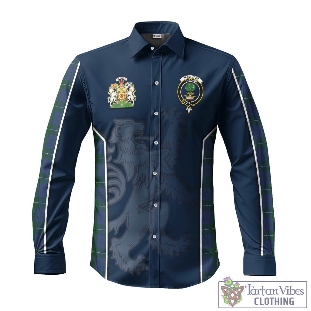 Tartan Vibes Clothing Hamilton Hunting Tartan Long Sleeve Button Up Shirt with Family Crest and Lion Rampant Vibes Sport Style