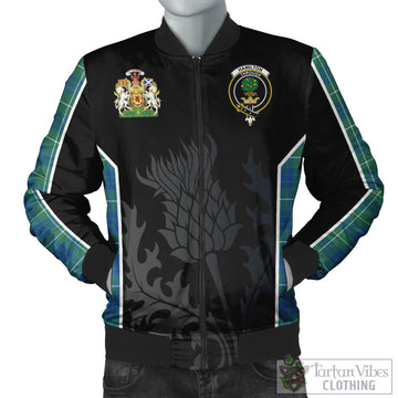 Hamilton Hunting Ancient Tartan Bomber Jacket with Family Crest and Scottish Thistle Vibes Sport Style