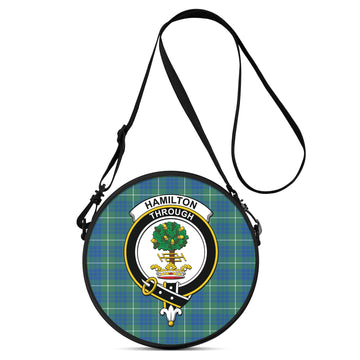 Hamilton Hunting Ancient Tartan Round Satchel Bags with Family Crest