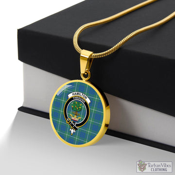 Hamilton Hunting Ancient Tartan Circle Necklace with Family Crest