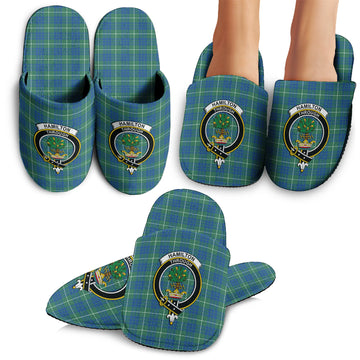 Hamilton Hunting Ancient Tartan Home Slippers with Family Crest
