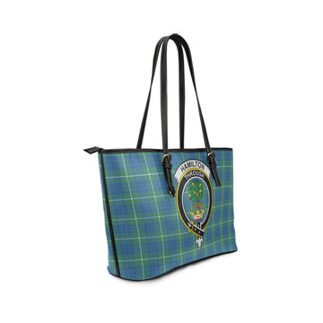 Hamilton Hunting Ancient Tartan Leather Tote Bag with Family Crest