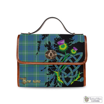 Hamilton Hunting Ancient Tartan Waterproof Canvas Bag with Scotland Map and Thistle Celtic Accents