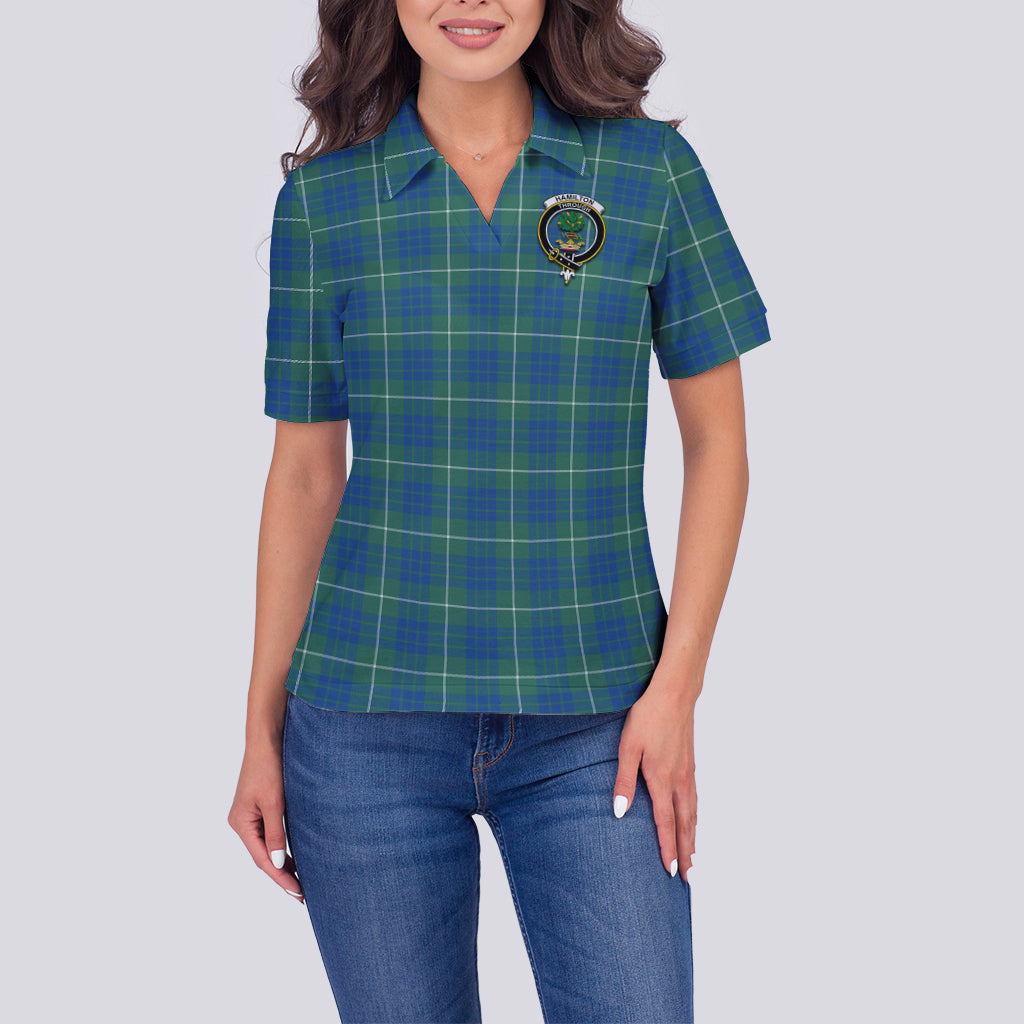 hamilton-hunting-ancient-tartan-polo-shirt-with-family-crest-for-women