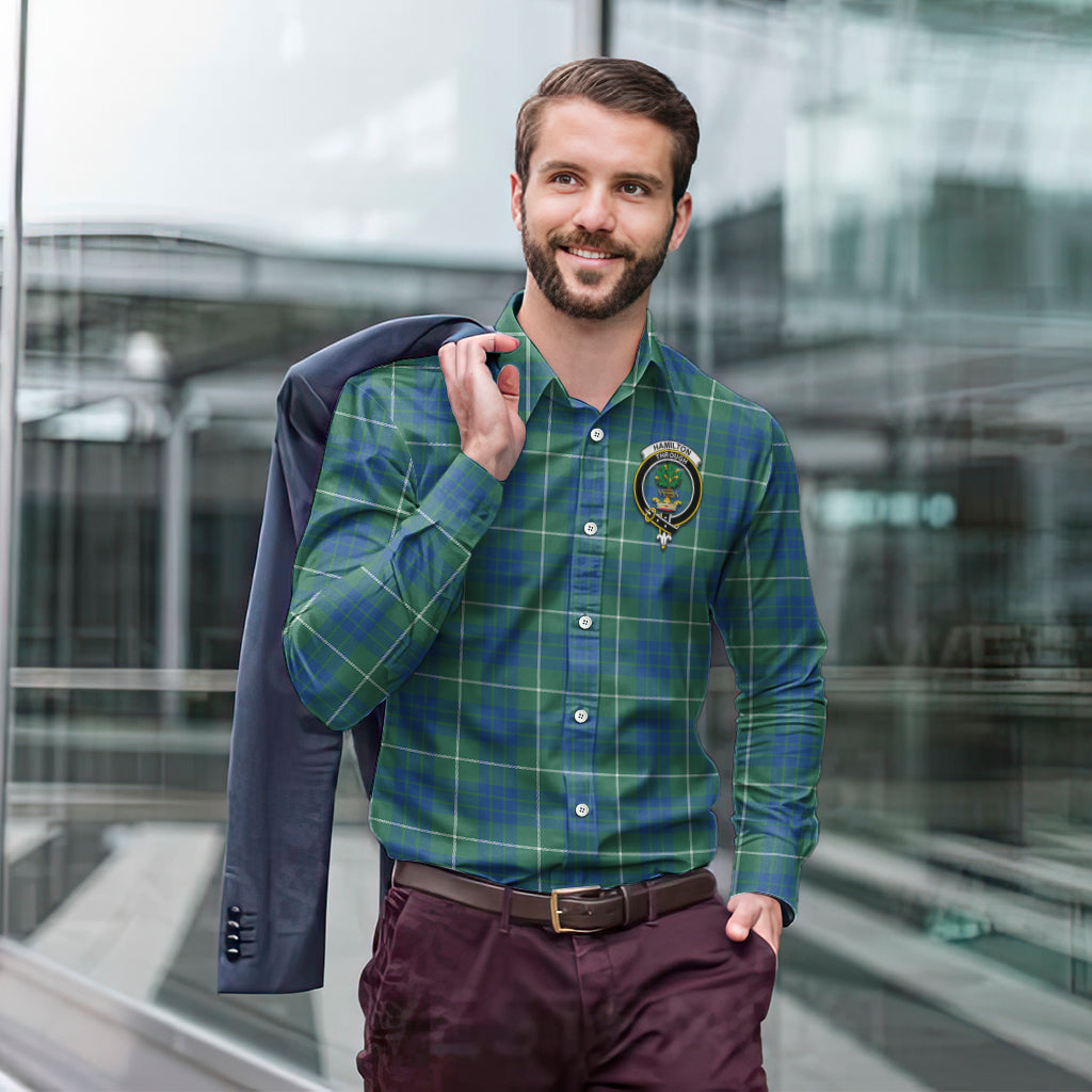hamilton-hunting-ancient-tartan-long-sleeve-button-up-shirt-with-family-crest