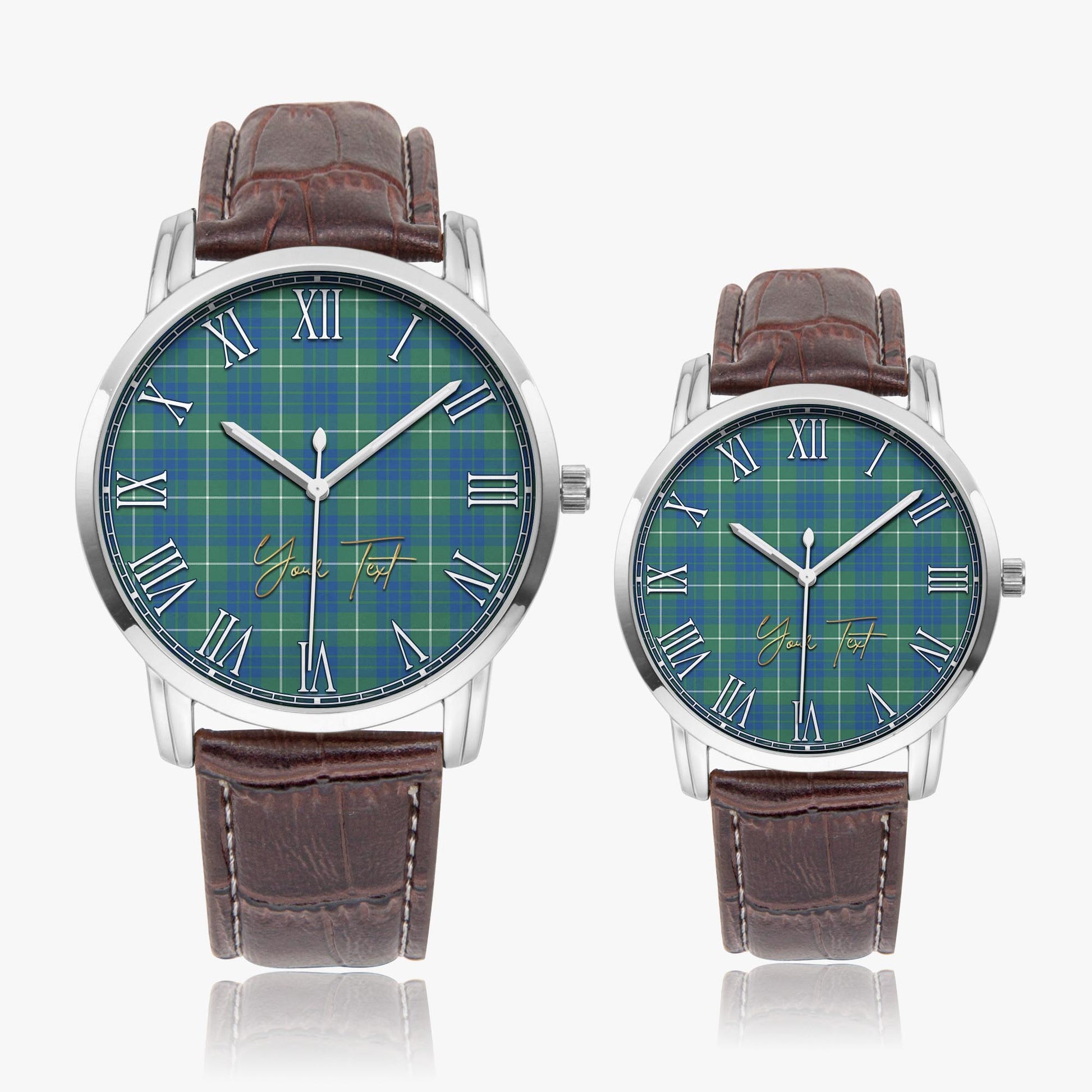 Hamilton Hunting Ancient Tartan Personalized Your Text Leather Trap Quartz Watch Wide Type Silver Case With Brown Leather Strap - Tartanvibesclothing