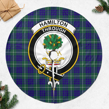 Hamilton Hunting Modern Tartan Christmas Tree Skirt with Family Crest