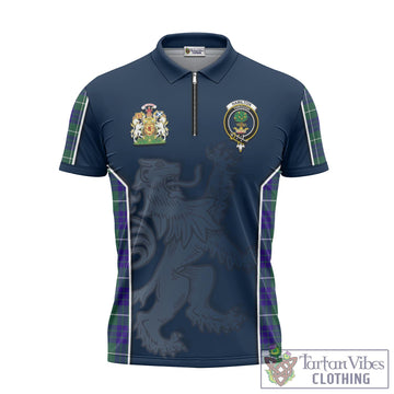 Hamilton Hunting Modern Tartan Zipper Polo Shirt with Family Crest and Lion Rampant Vibes Sport Style