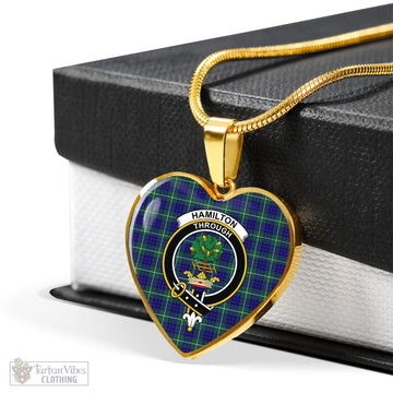 Hamilton Hunting Modern Tartan Heart Necklace with Family Crest