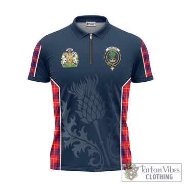 Hamilton Modern Tartan Zipper Polo Shirt with Family Crest and Scottish Thistle Vibes Sport Style