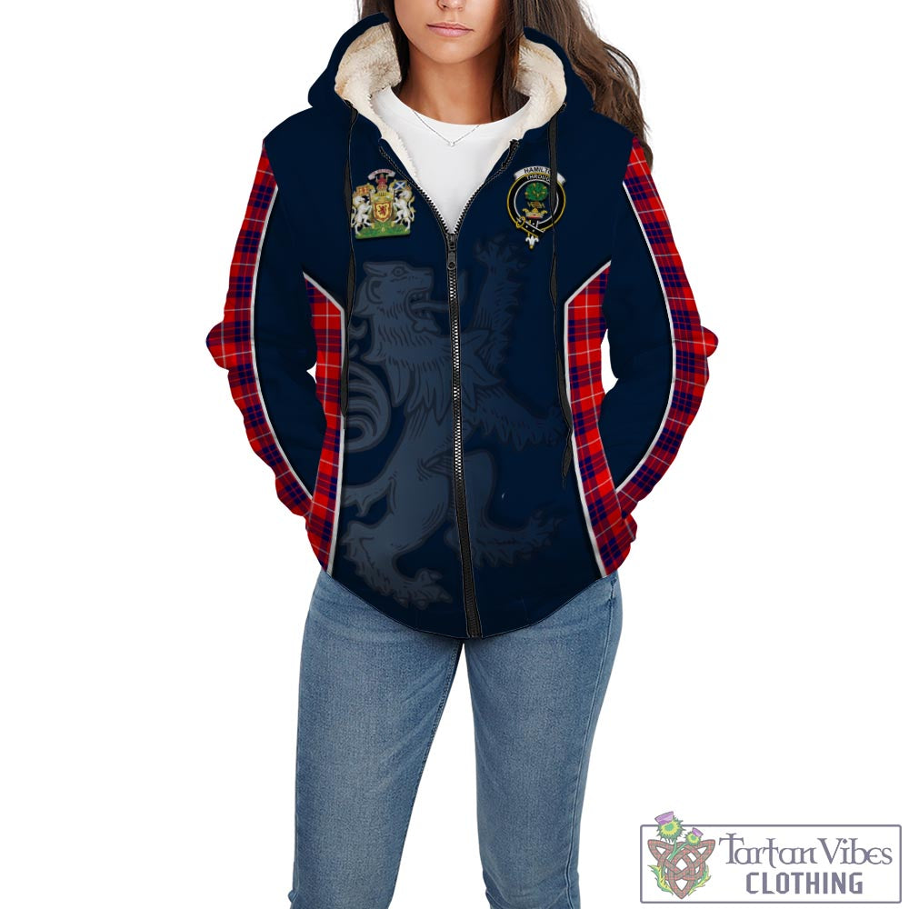 Tartan Vibes Clothing Hamilton Modern Tartan Sherpa Hoodie with Family Crest and Lion Rampant Vibes Sport Style