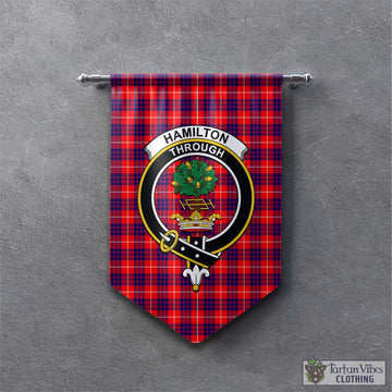 Hamilton Modern Tartan Gonfalon, Tartan Banner with Family Crest