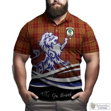 Hamilton Red Tartan Polo Shirt with Alba Gu Brath Regal Lion Emblem