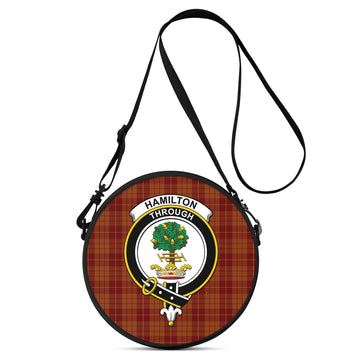 Hamilton Red Tartan Round Satchel Bags with Family Crest