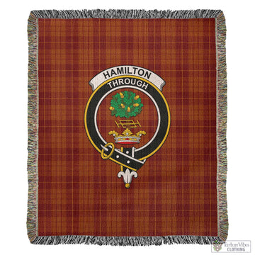 Hamilton Red Tartan Woven Blanket with Family Crest