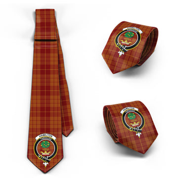 Hamilton Red Tartan Classic Necktie with Family Crest