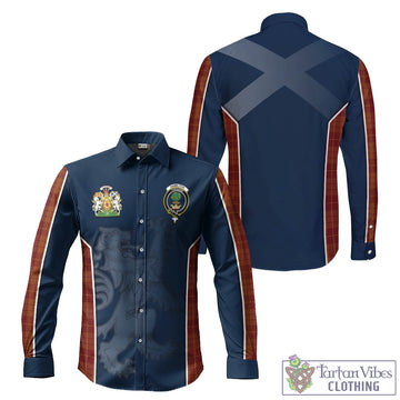 Hamilton Red Tartan Long Sleeve Button Up Shirt with Family Crest and Lion Rampant Vibes Sport Style