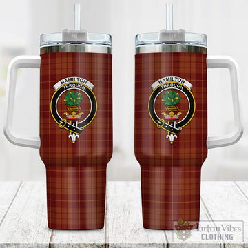 Hamilton Red Tartan and Family Crest Tumbler with Handle