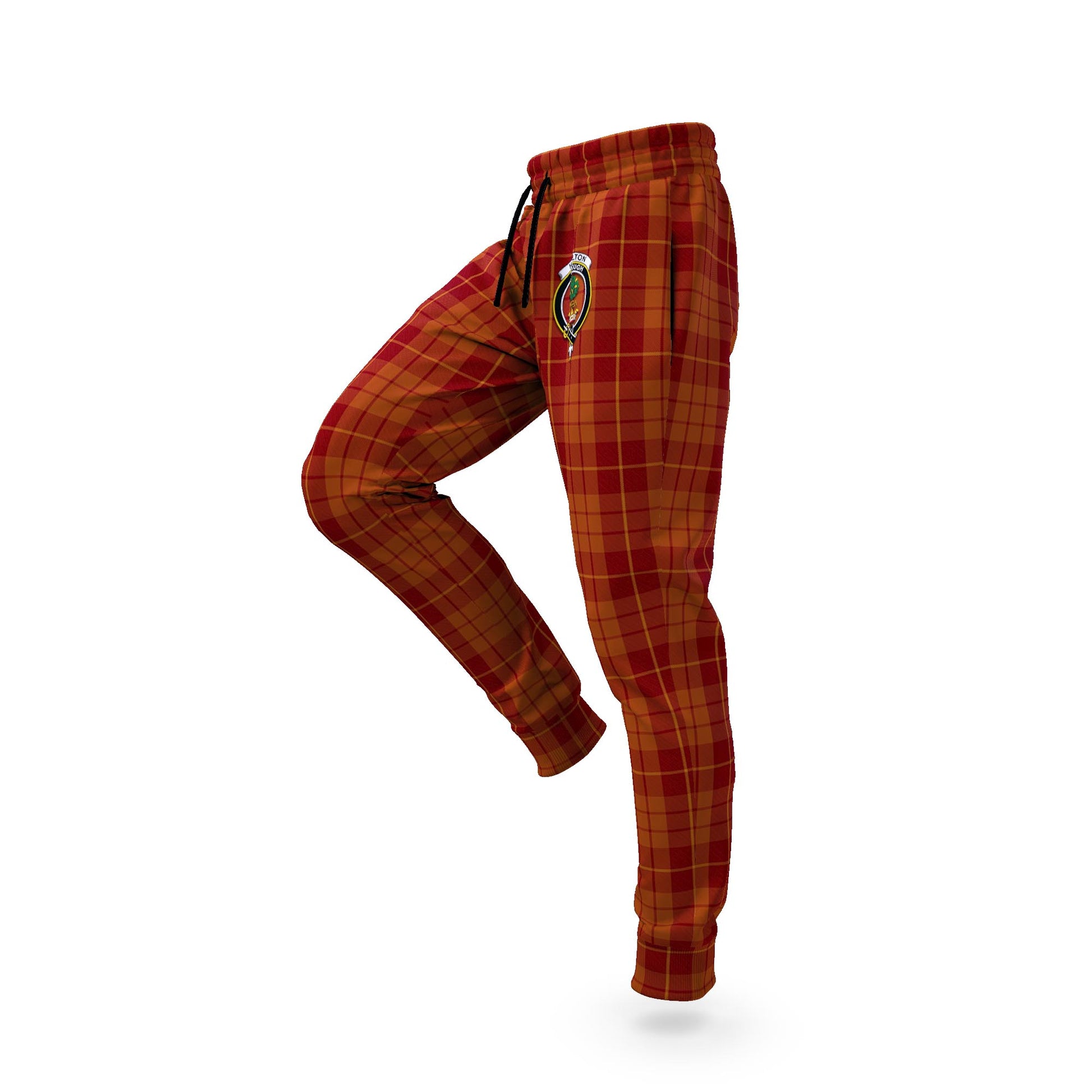 Hamilton Red Tartan Joggers Pants with Family Crest S - Tartanvibesclothing