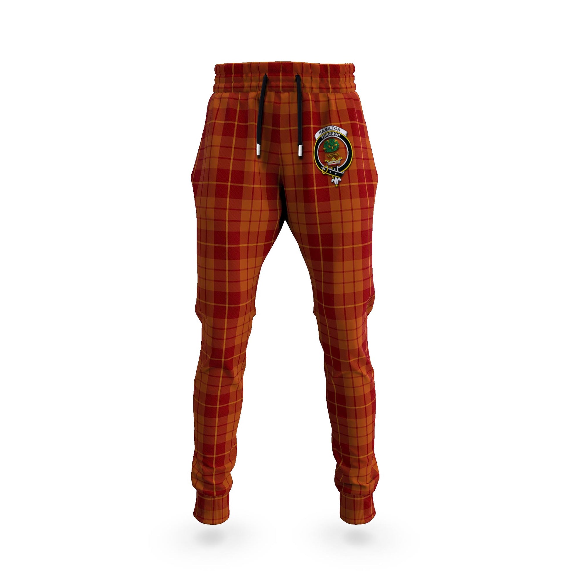 Hamilton Red Tartan Joggers Pants with Family Crest - Tartanvibesclothing