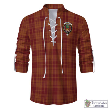 Hamilton Red Tartan Men's Scottish Traditional Jacobite Ghillie Kilt Shirt with Family Crest