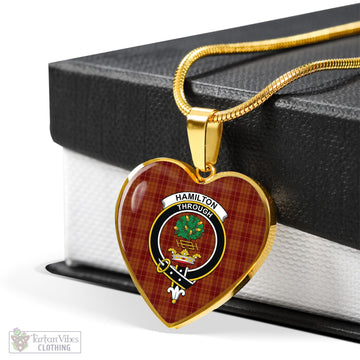 Hamilton Red Tartan Heart Necklace with Family Crest