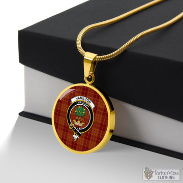 Hamilton Red Tartan Circle Necklace with Family Crest