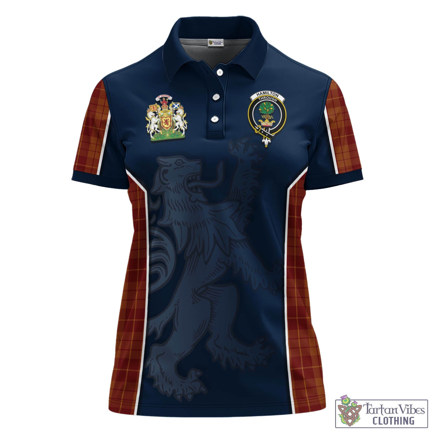 Tartan Vibes Clothing Hamilton Red Tartan Women's Polo Shirt with Family Crest and Lion Rampant Vibes Sport Style