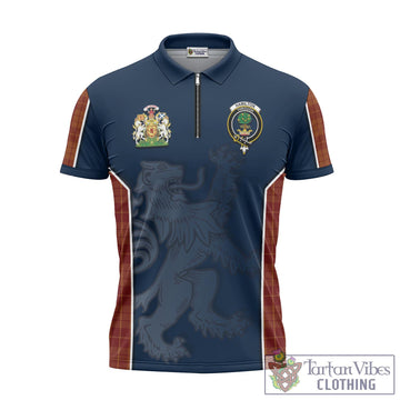 Hamilton Red Tartan Zipper Polo Shirt with Family Crest and Lion Rampant Vibes Sport Style
