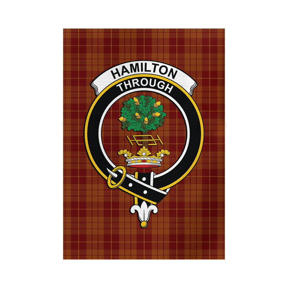 hamilton-red-tartan-flag-with-family-crest