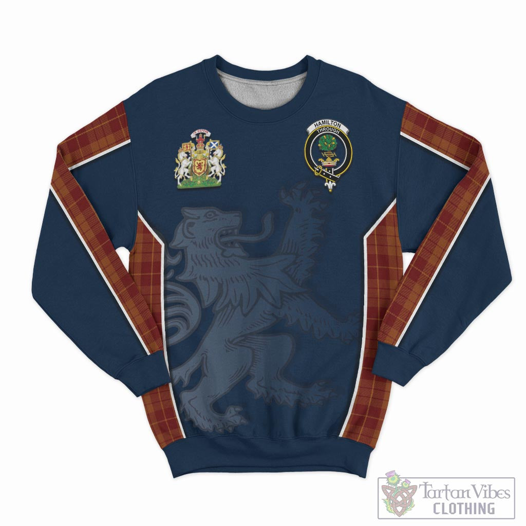 Tartan Vibes Clothing Hamilton Red Tartan Sweater with Family Crest and Lion Rampant Vibes Sport Style