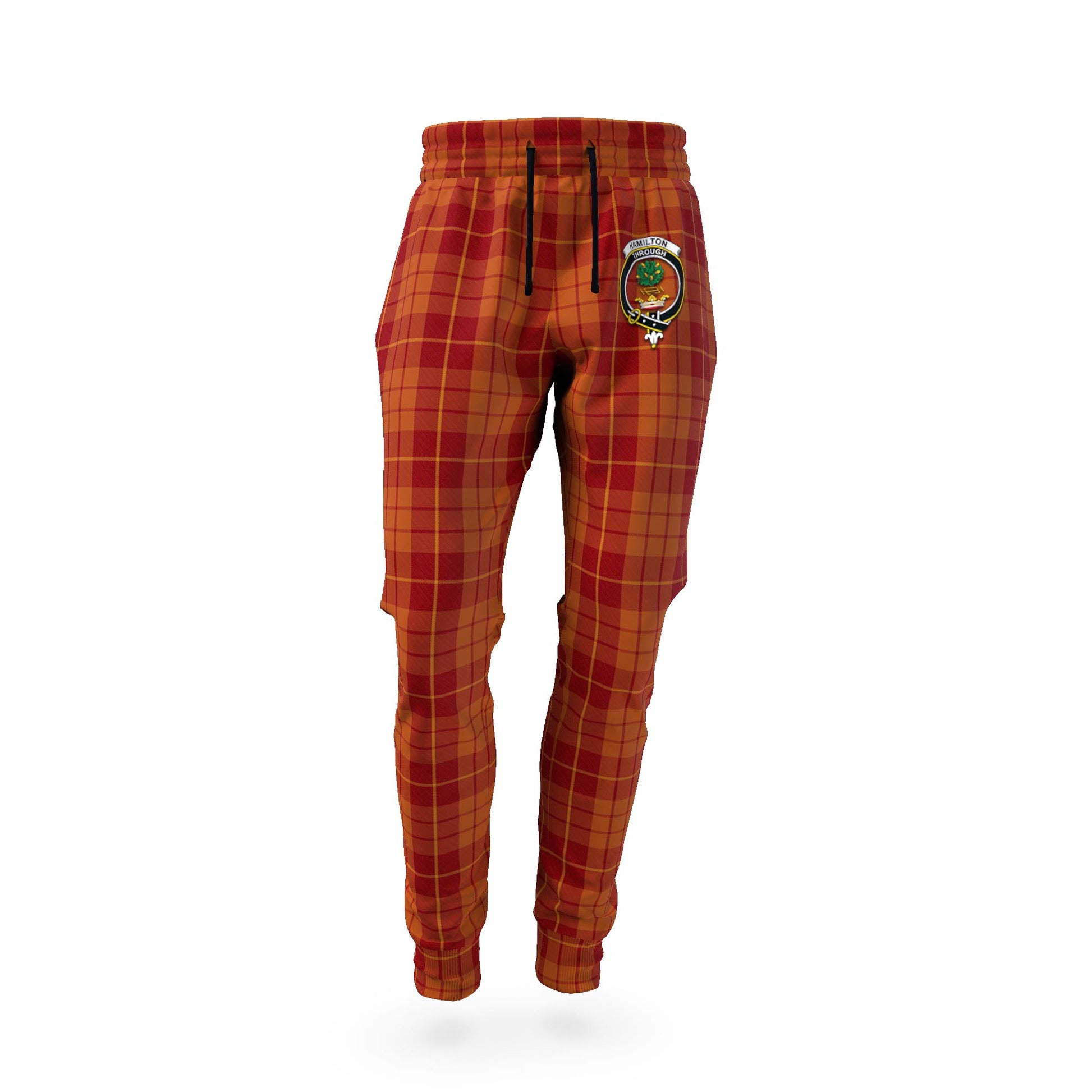 Hamilton Red Tartan Joggers Pants with Family Crest - Tartanvibesclothing
