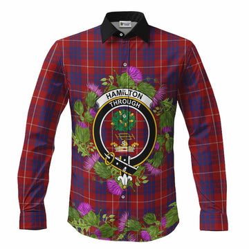 Hamilton Scotland Tartan Crest Thistle Heritage Long Sleeve Button Shirts