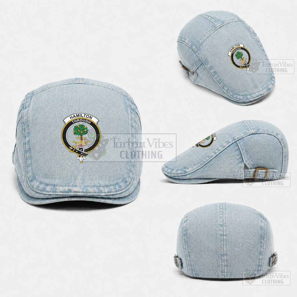 Hamilton Scottish Clan Crest Washed Flat Cap - Unisex Jeff Cap One Size (Adjustable) Light Blue - Tartan Vibes Clothing