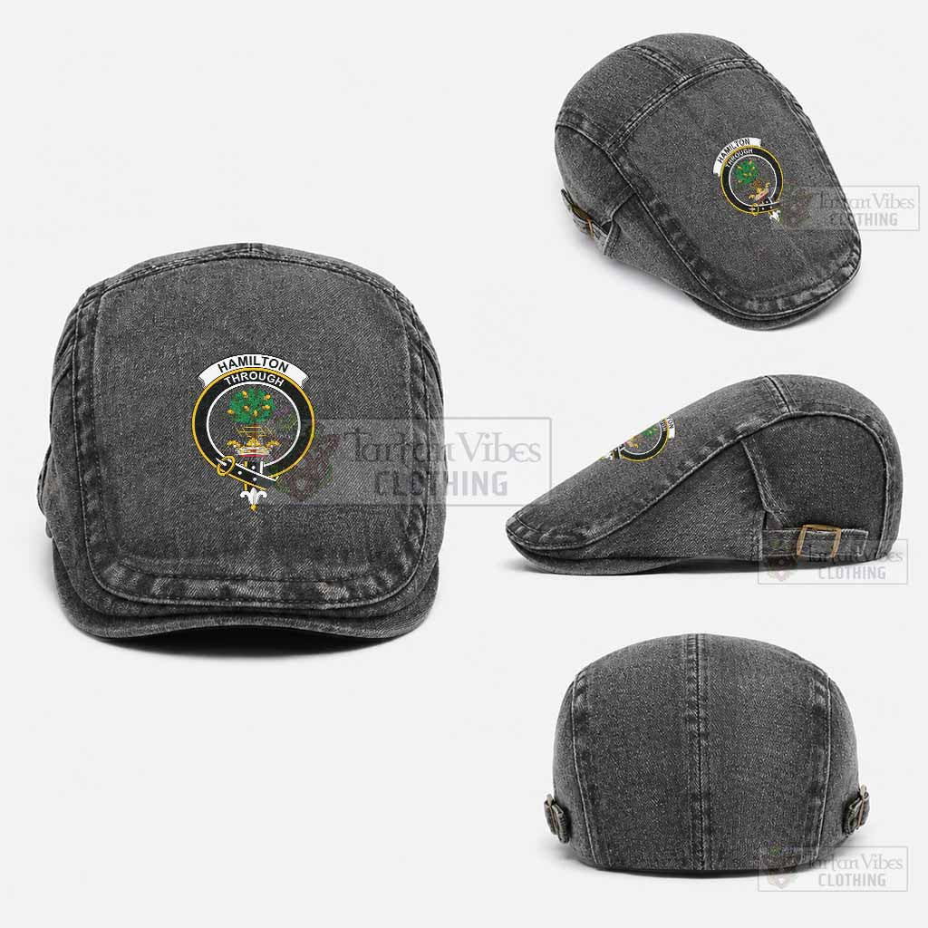 Hamilton Scottish Clan Crest Washed Flat Cap - Unisex Jeff Cap One Size (Adjustable) Black - Tartan Vibes Clothing