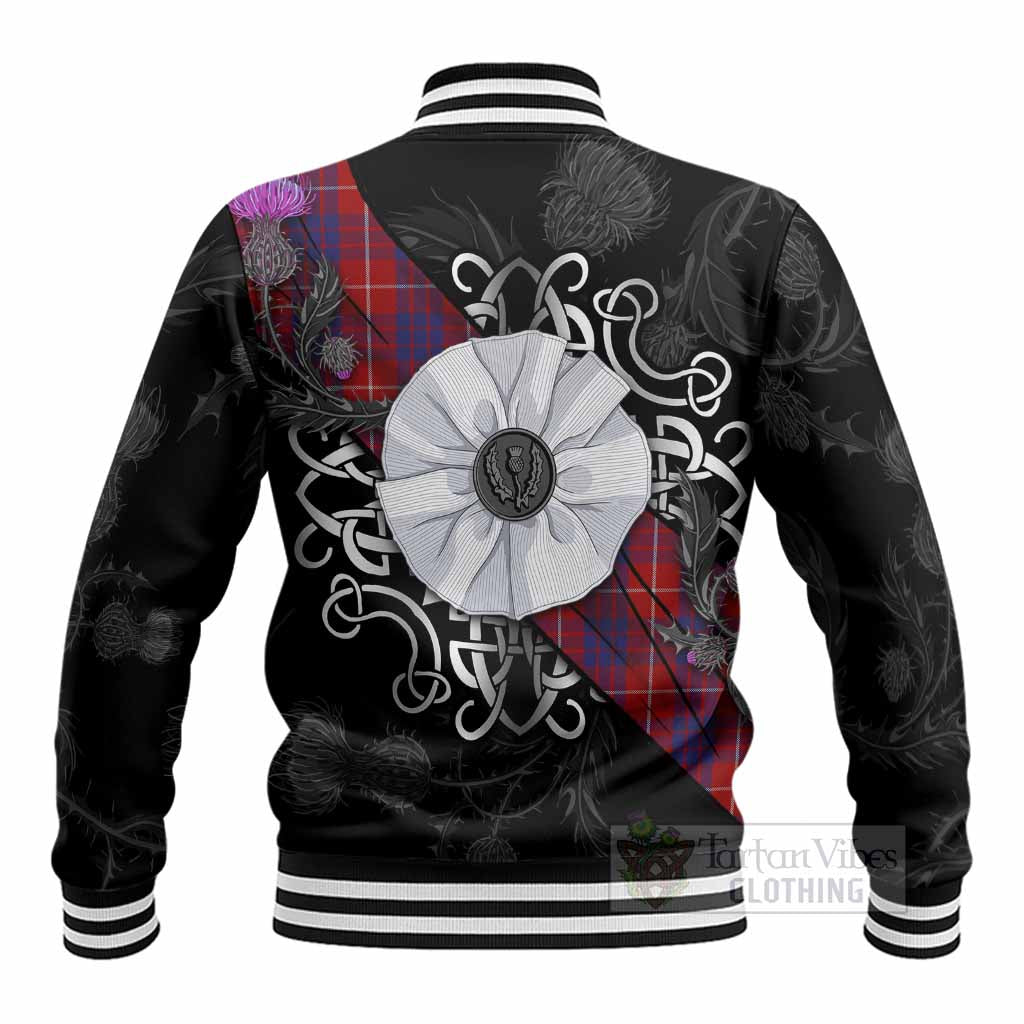 Hamilton Tartan Baseball Jacket Jacobite White Rose - Tartan Vibes Clothing