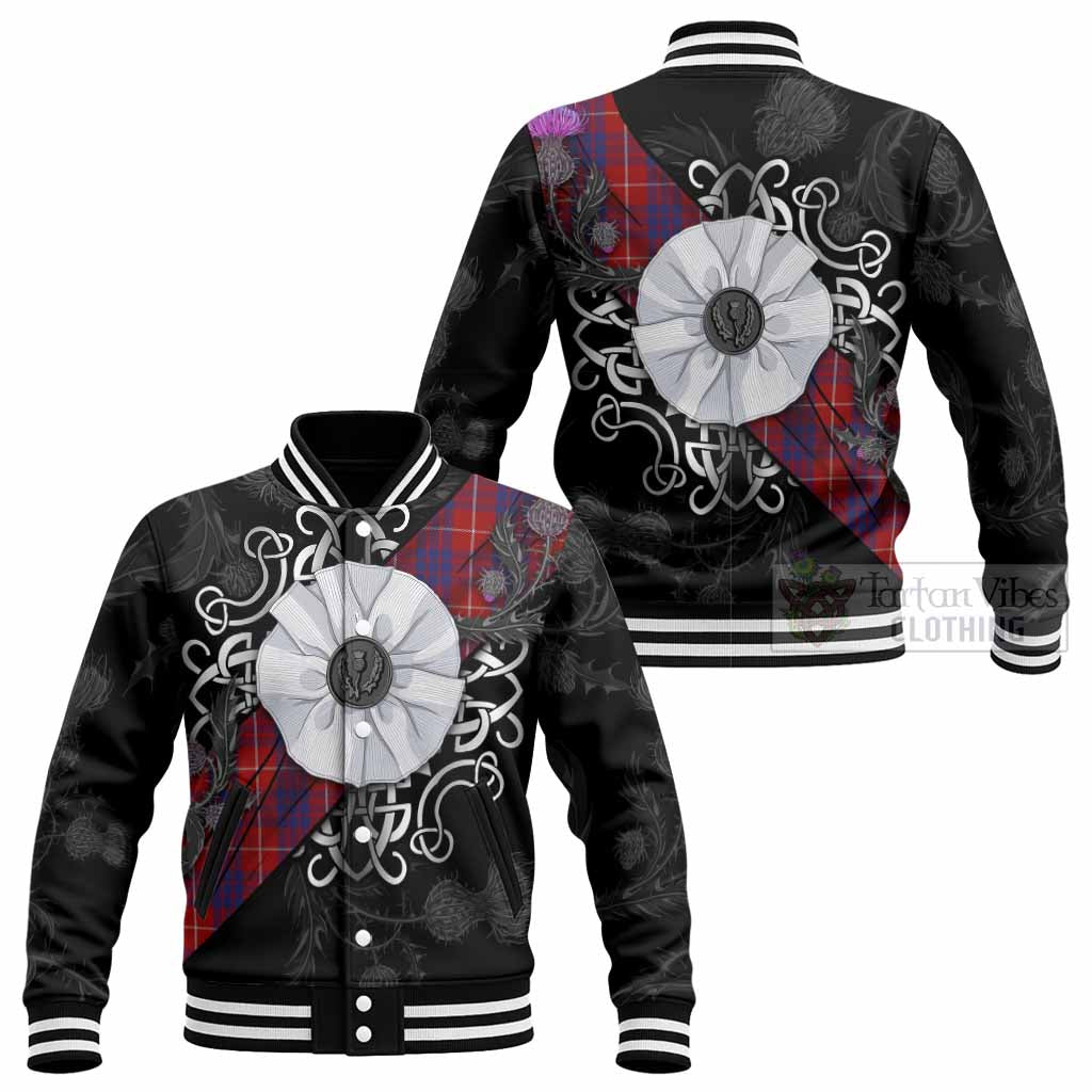 Hamilton Tartan Baseball Jacket Jacobite White Rose - Tartan Vibes Clothing
