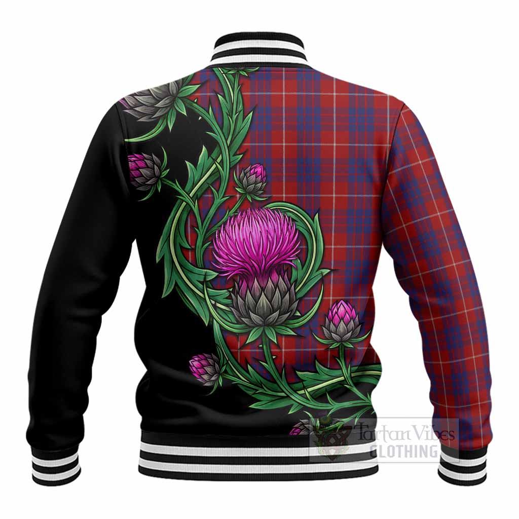 Hamilton Tartan Baseball Jacket Resilient Scottish Thistle - Tartan Vibes Clothing