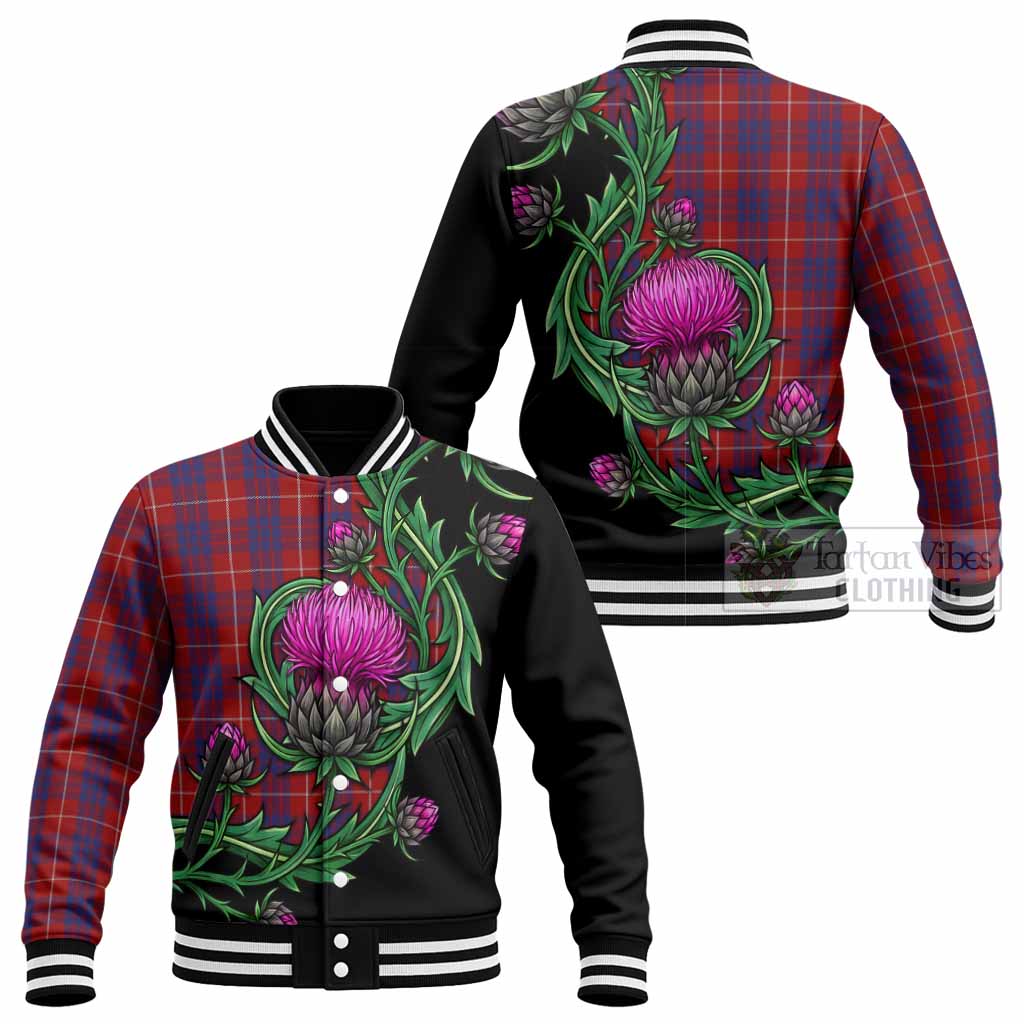 Hamilton Tartan Baseball Jacket Resilient Scottish Thistle - Tartan Vibes Clothing