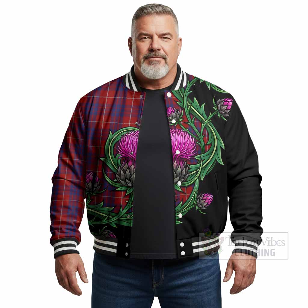 Hamilton Tartan Baseball Jacket Resilient Scottish Thistle - Tartan Vibes Clothing
