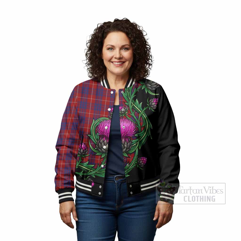 Hamilton Tartan Baseball Jacket Resilient Scottish Thistle - Tartan Vibes Clothing