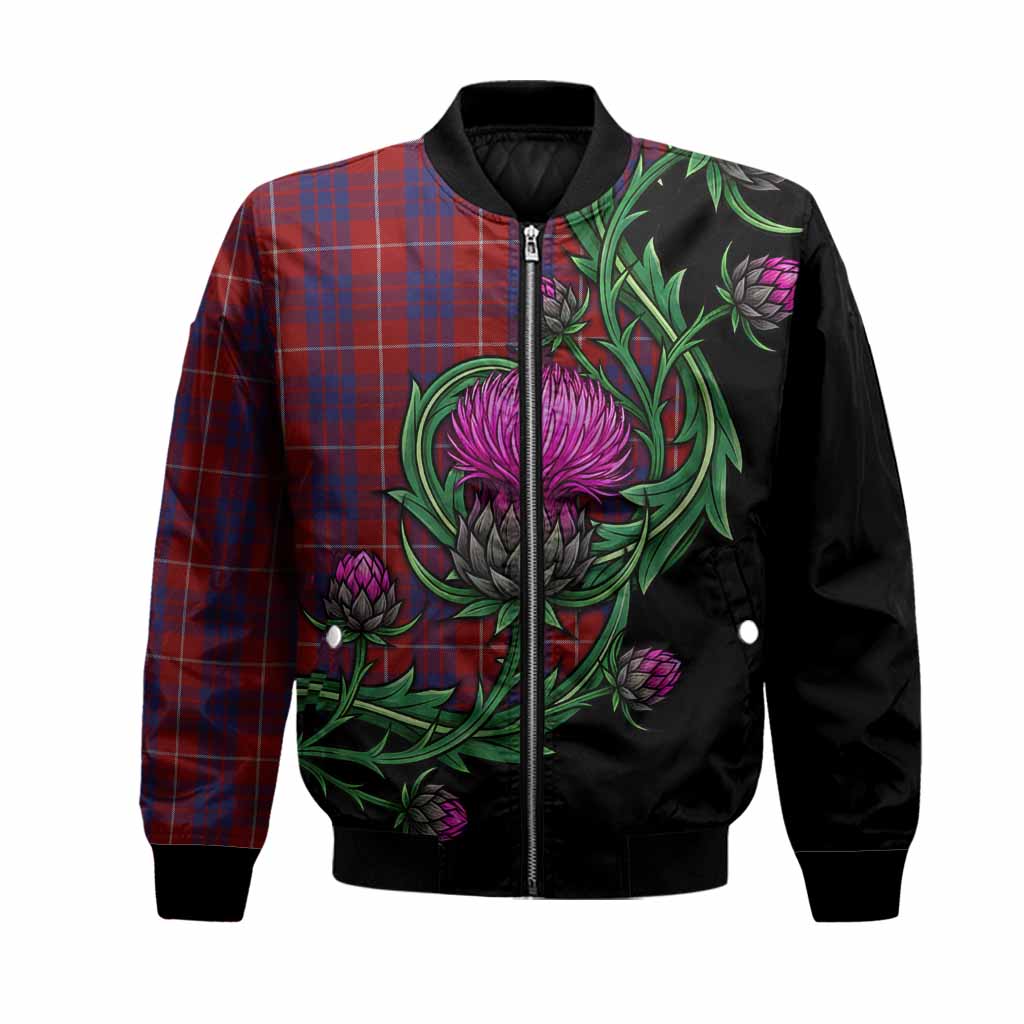 Hamilton Tartan Bomber Jacket Resilient Scottish Thistle Unisex Black - Tartan Vibes Clothing