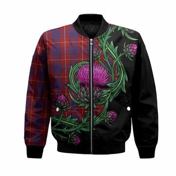 Hamilton Tartan Bomber Jacket Resilient Scottish Thistle Unisex Black - Tartan Vibes Clothing