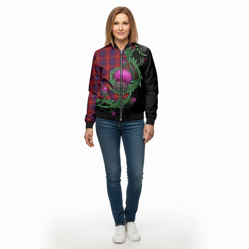 Hamilton Tartan Bomber Jacket Resilient Scottish Thistle - Tartan Vibes Clothing