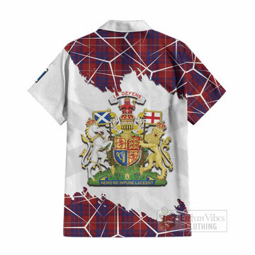 Hamilton Tartan Cotton Hawaiian Shirt with Family Crest and Lion Rampant Grunge Style